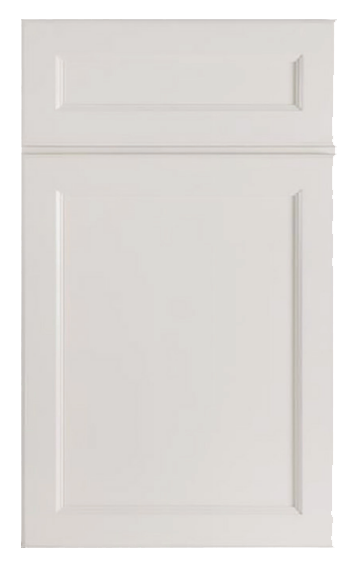 A plain white cabinet door with a simple rectangular design.