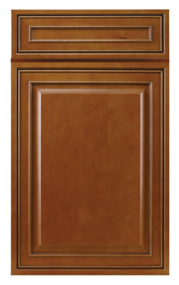 Elegant wooden cabinet door with rich brown finish and detailed molding.