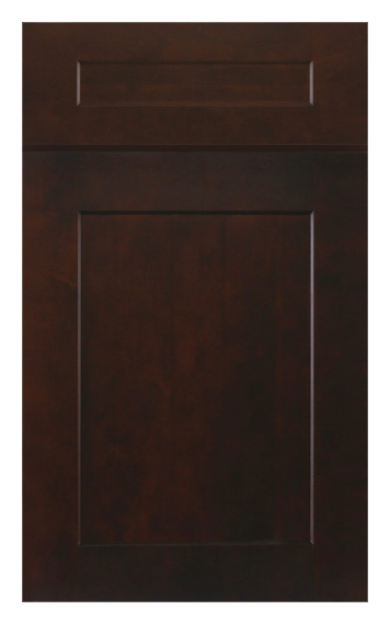 Dark wooden cabinet door with a simple recessed panel design.
