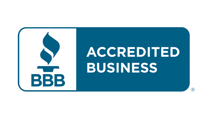 BBB Accredited Business logo with blue and white design.